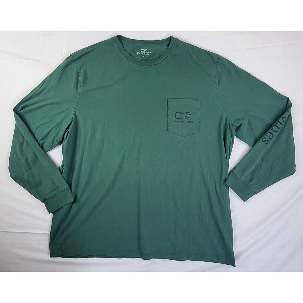 Vineyard Vines T-Shirt Mens XXL Green Long Sleeve Pocket Football Whale Logo